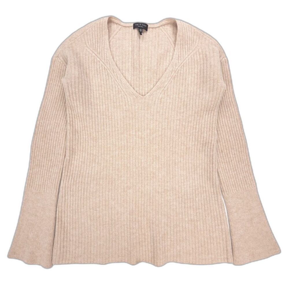 RAG & BONE 100% Merino Wool Bell Sleeve Sweater Minimal Old Money Quiet Luxury